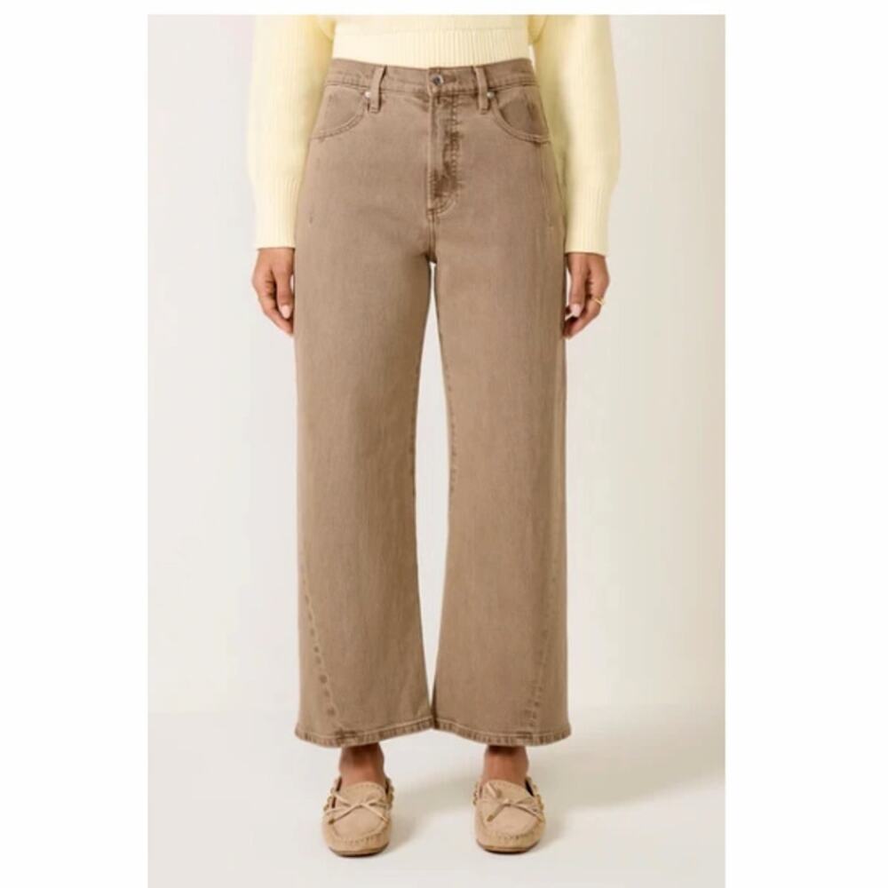 Pistola Kyra High Rise Cropped Barrel Leg Jeans Sz 31 Tannin Brown Bowed - Picture 3 of 12
